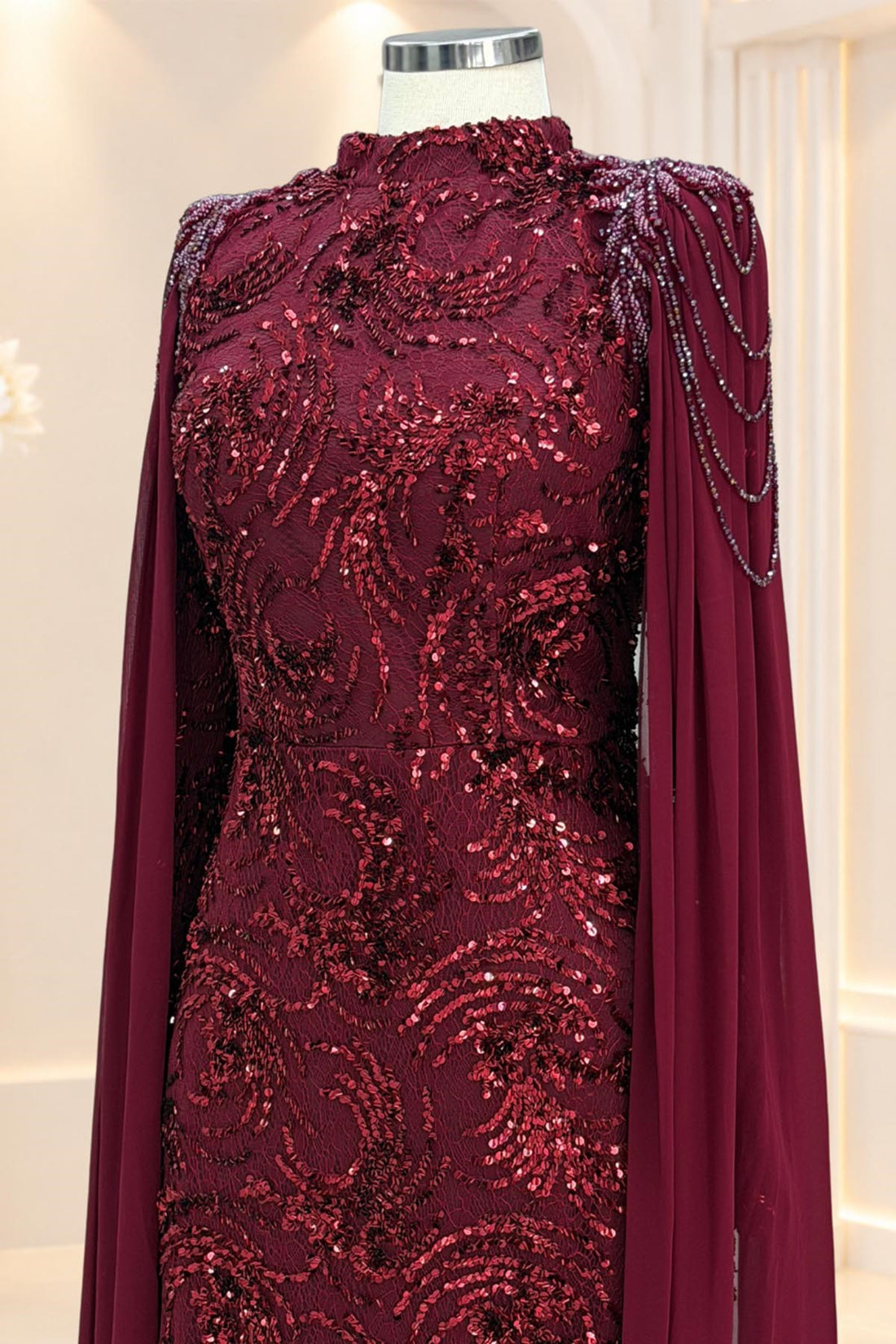 Talya Modest Evening Dress - Burgundy