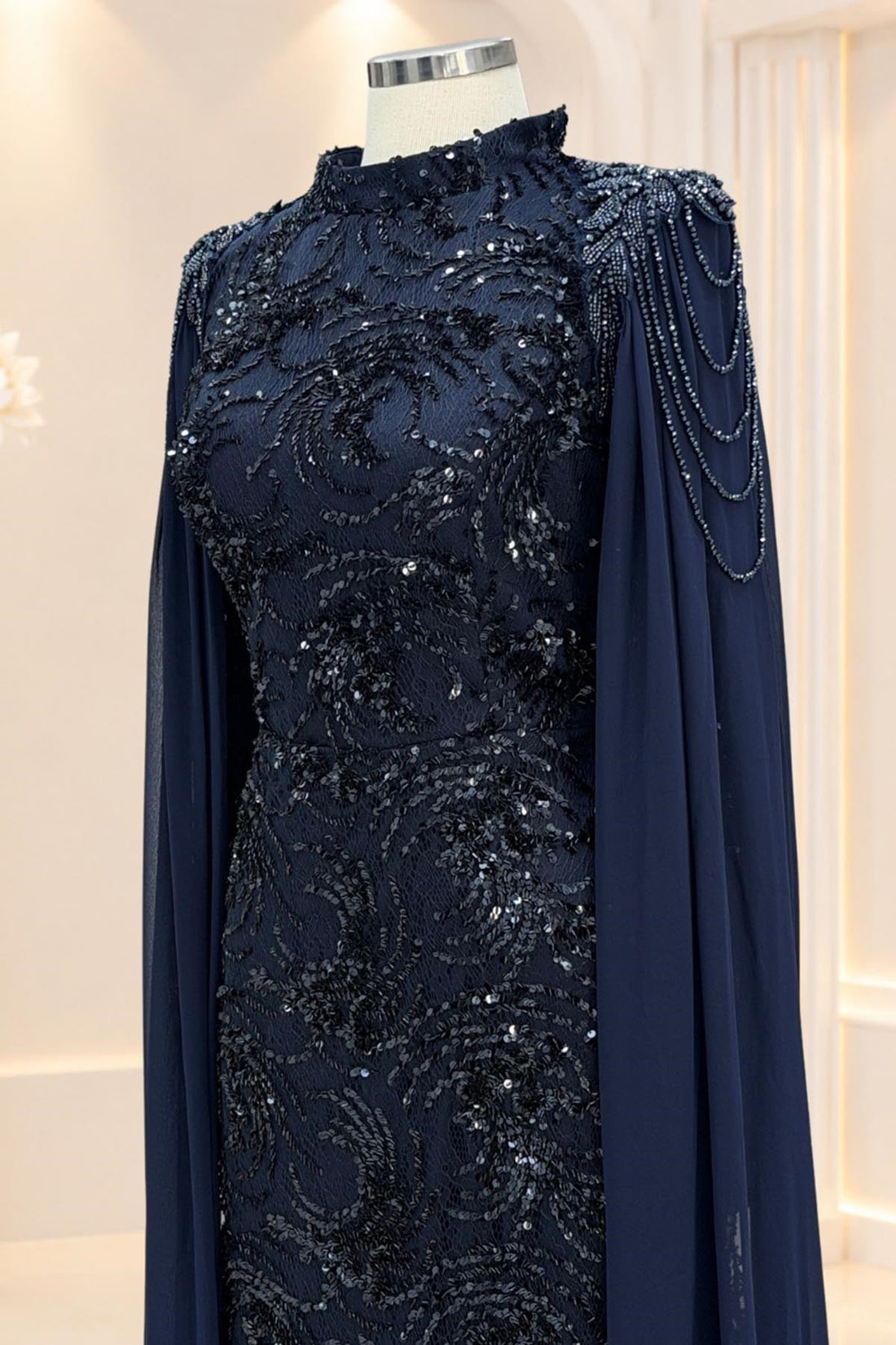 Talya Modest Evening Dress - Navy