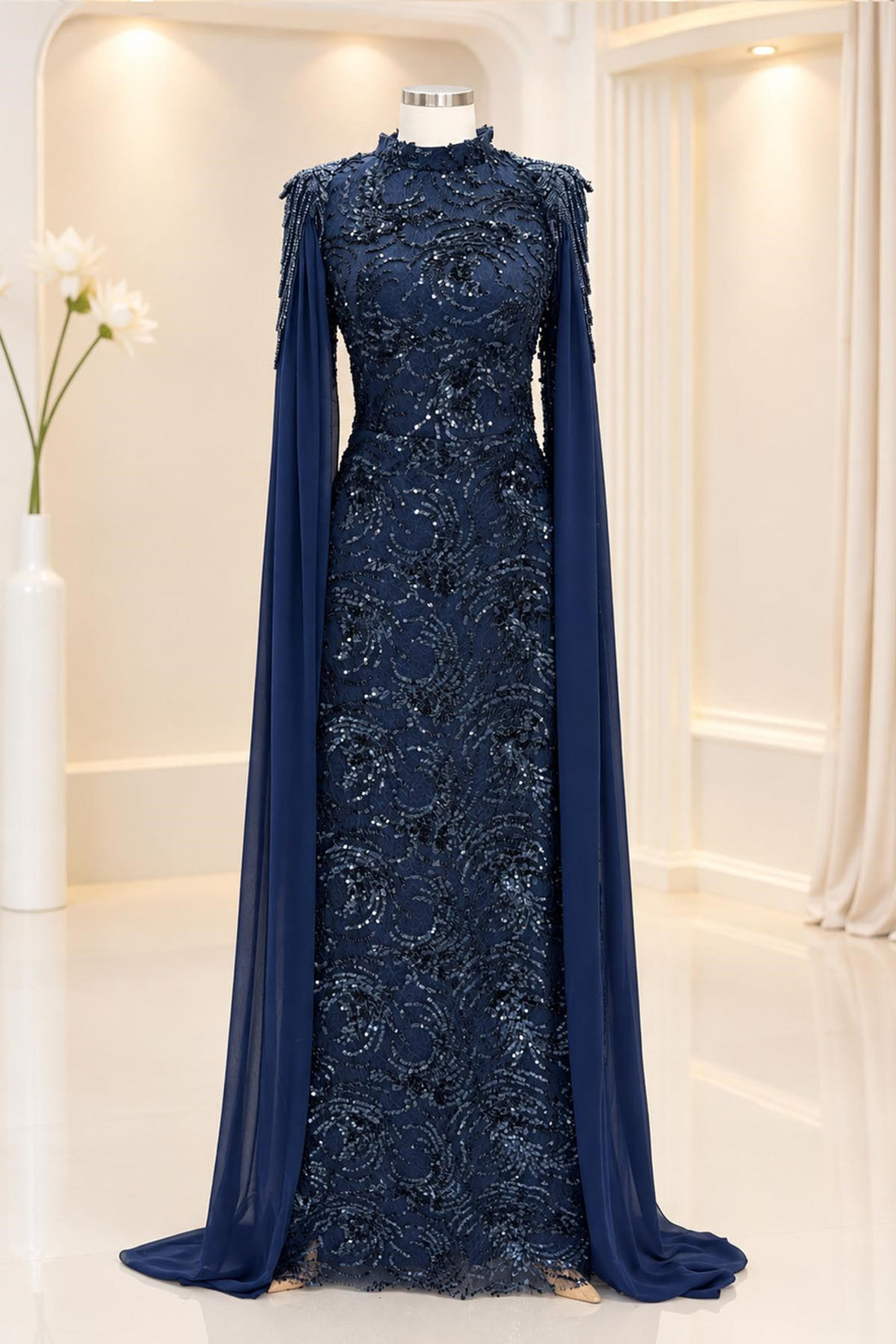 Talya Modest Evening Dress - Navy
