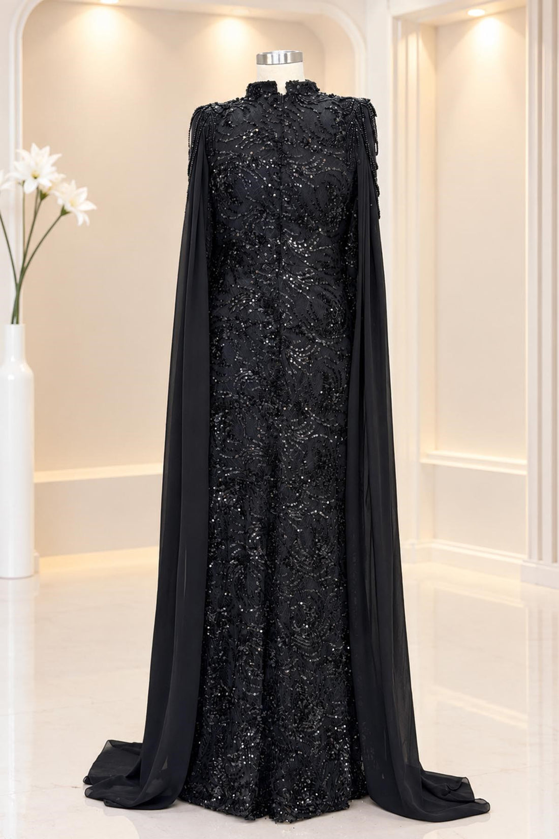 Talya Modest Evening Dress - Black