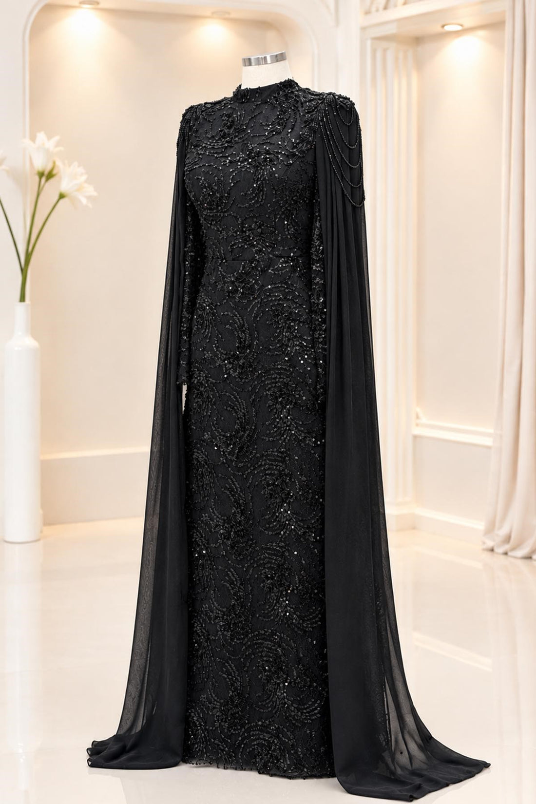 Talya Modest Evening Dress - Black