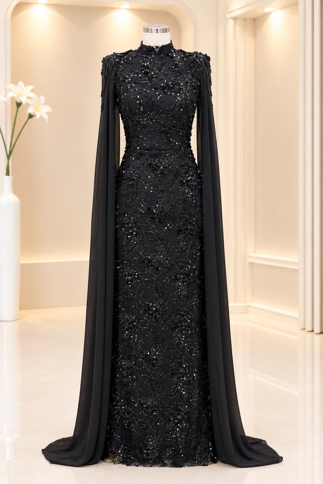 Talya Modest Evening Dress - Black