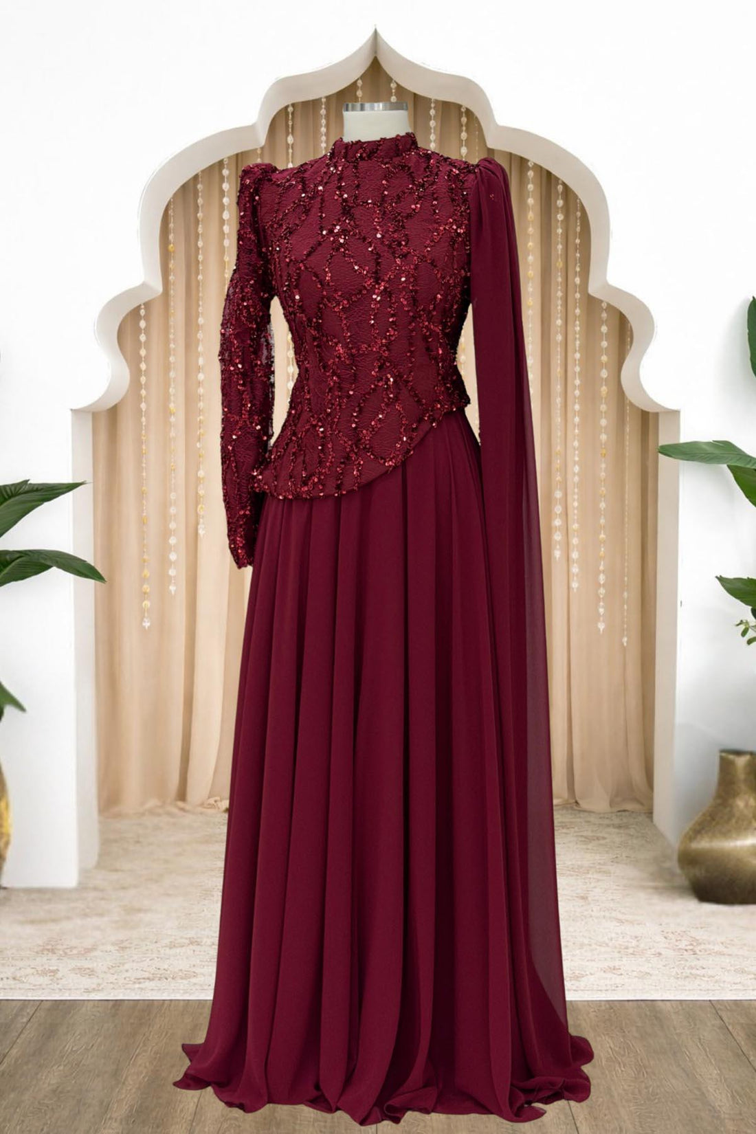 Tülin Modest Evening Dress - Burgundy