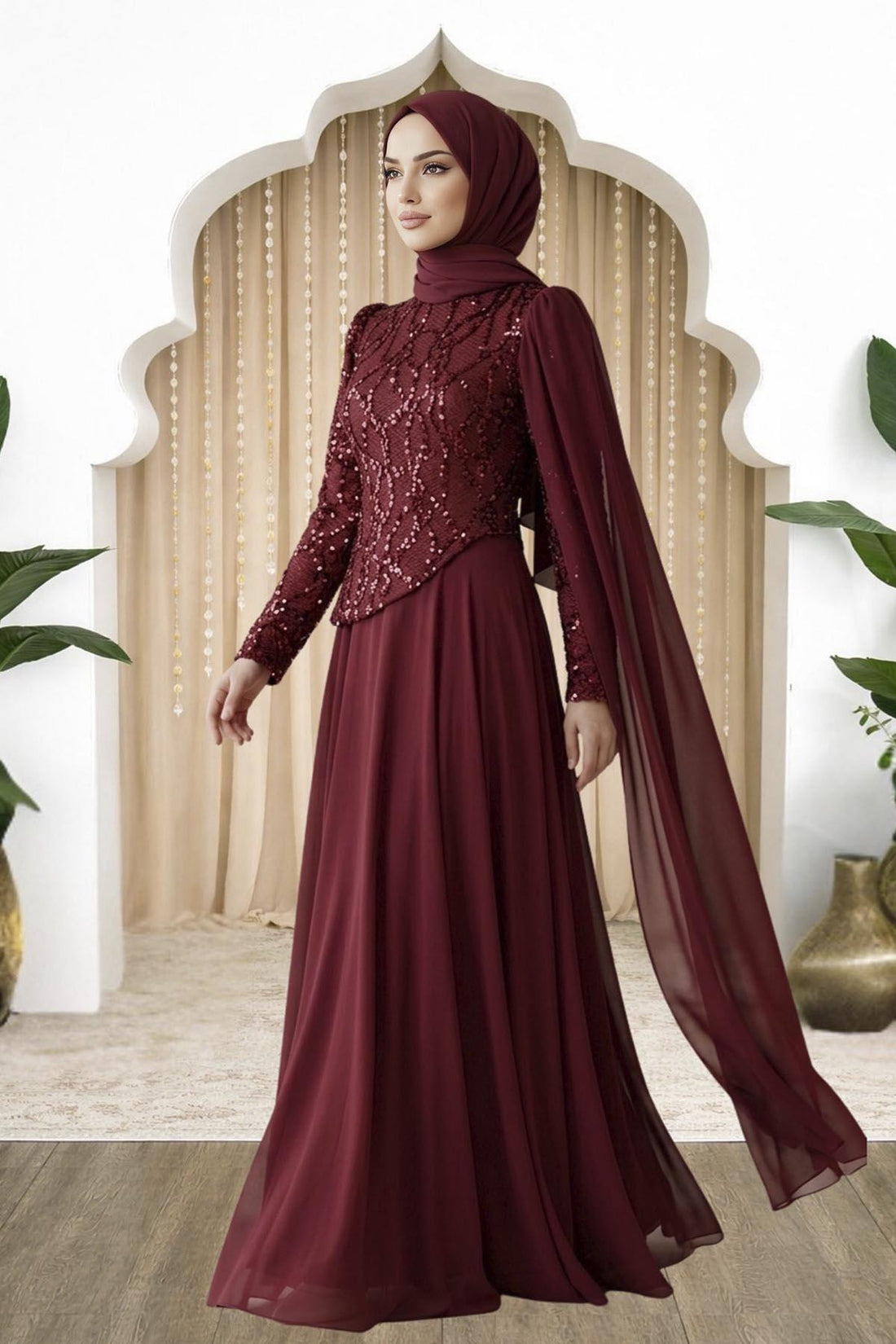 Tülin Modest Evening Dress - Burgundy