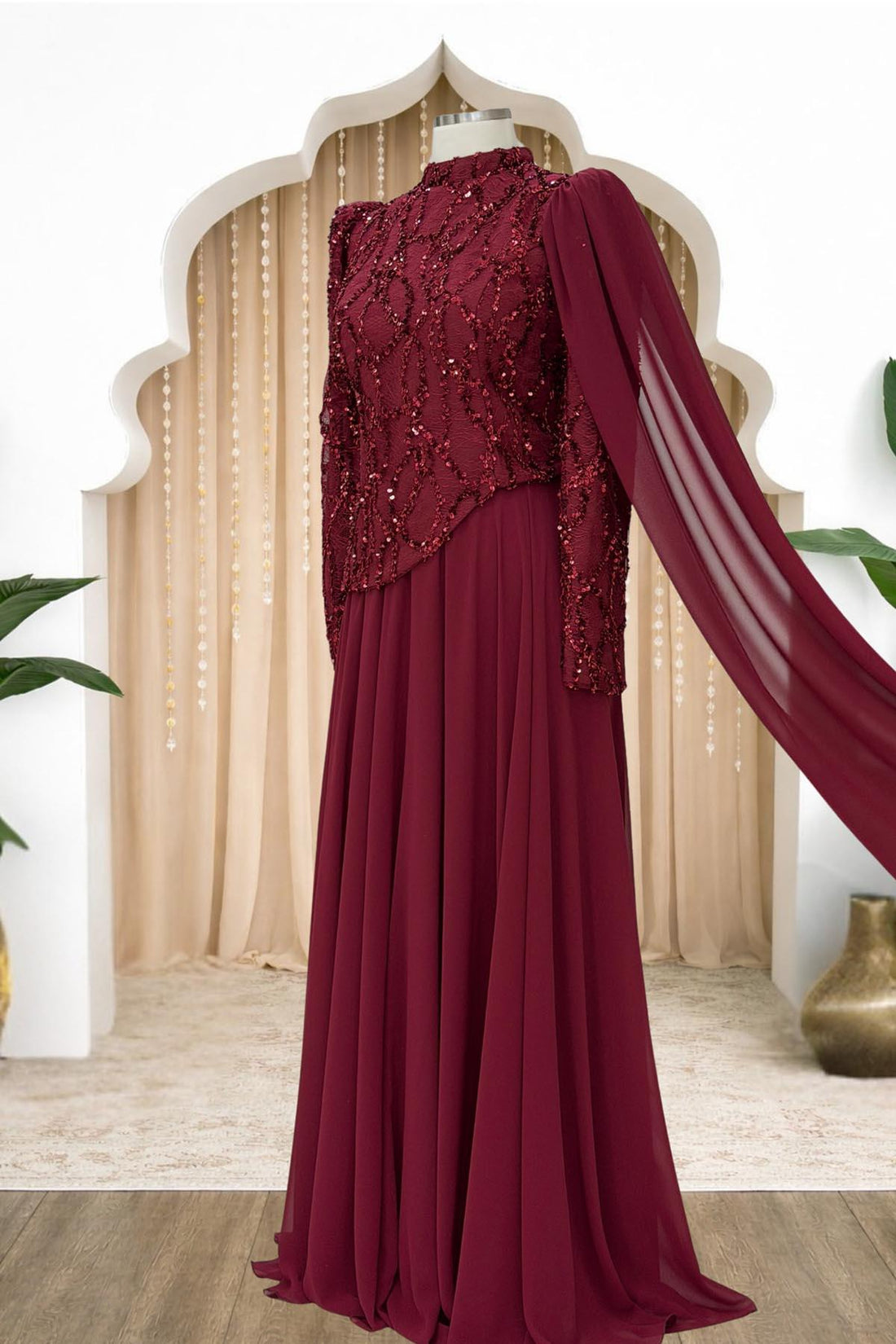 Tülin Modest Evening Dress - Burgundy