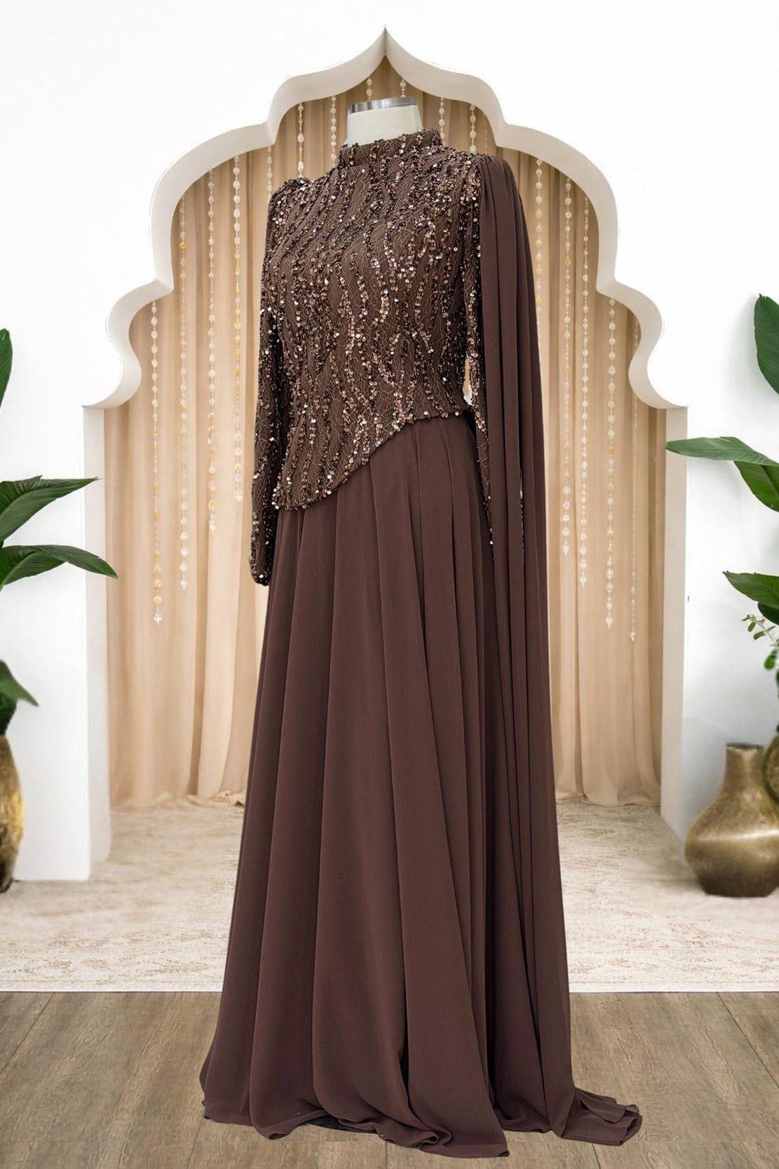Tülin Modest Evening Dress - Brown