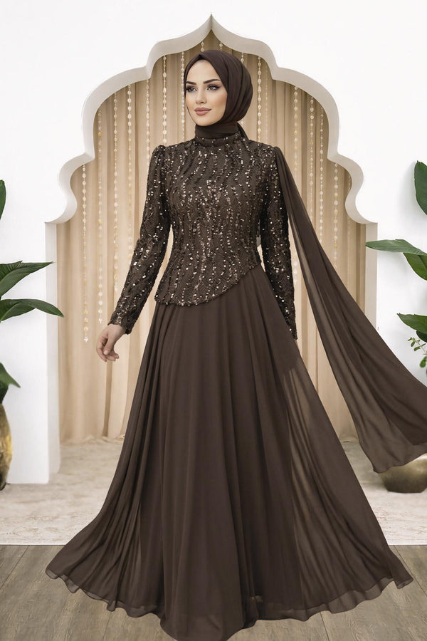 Tülin Modest Evening Dress - Brown