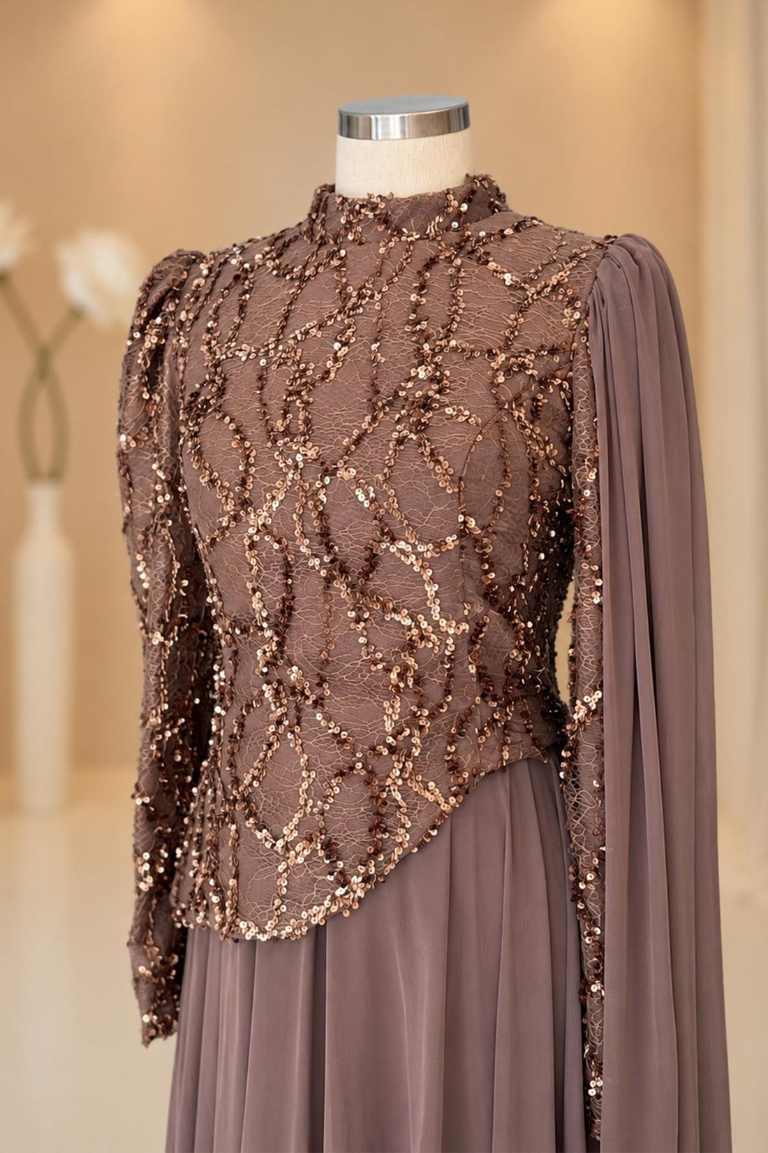 Tülin Modest Evening Dress - Taupe