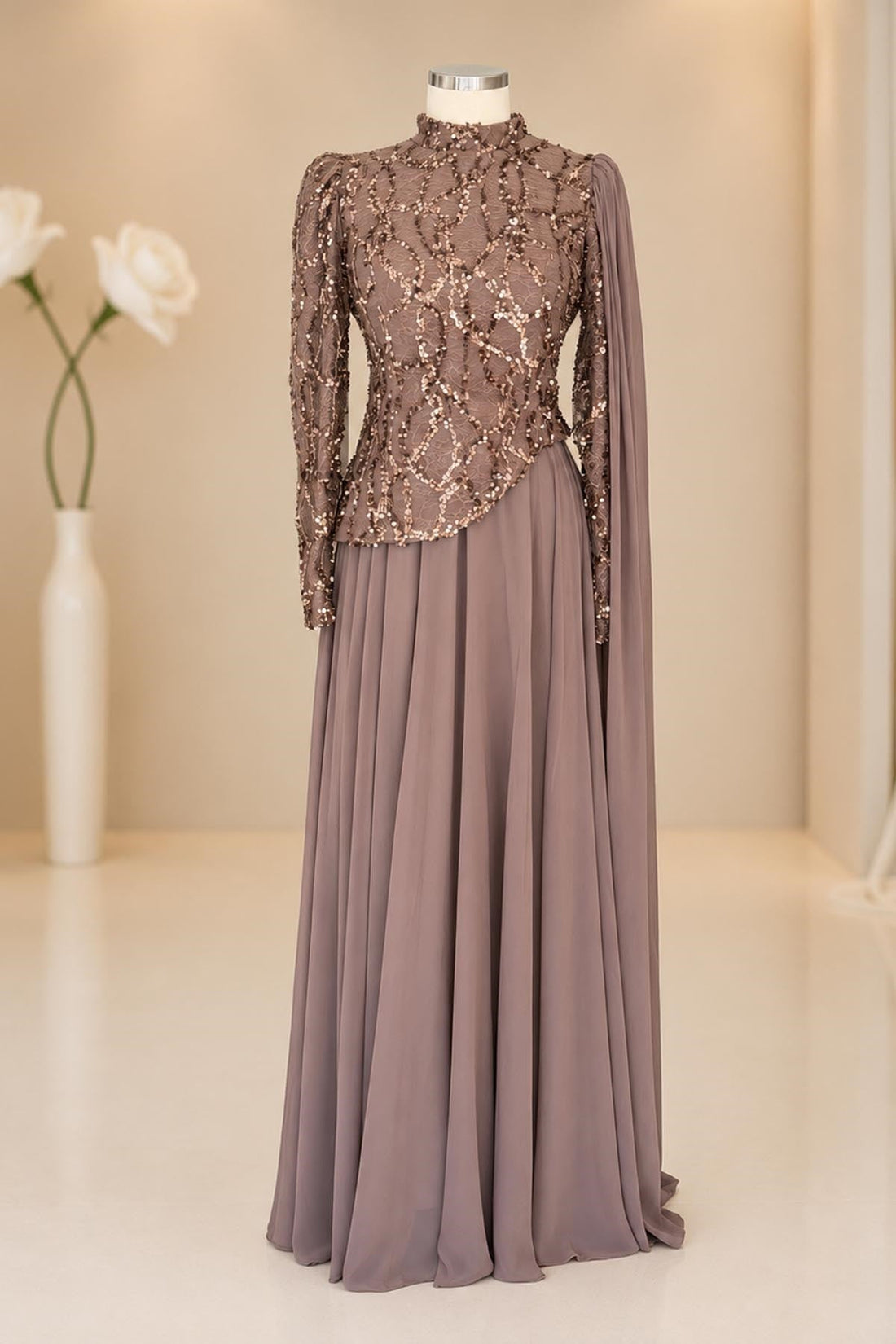 Tülin Modest Evening Dress - Taupe