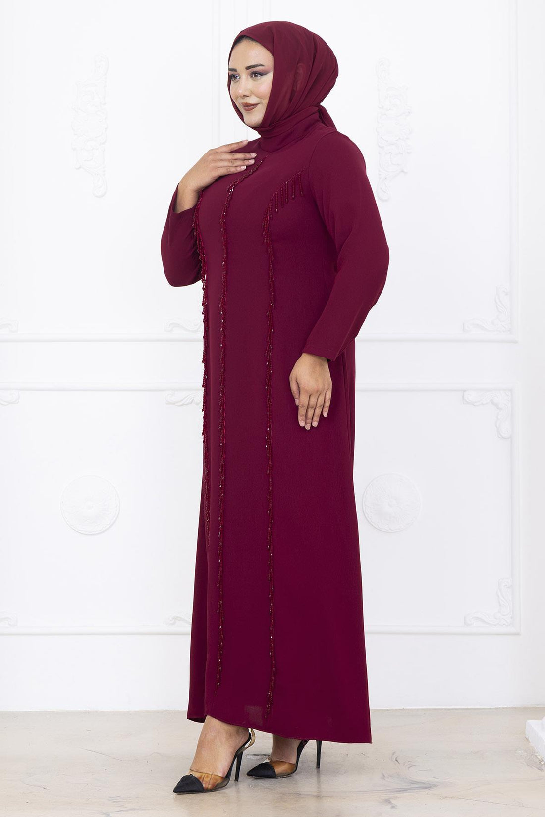 Tuna Modest Evening Dress - Burgundy