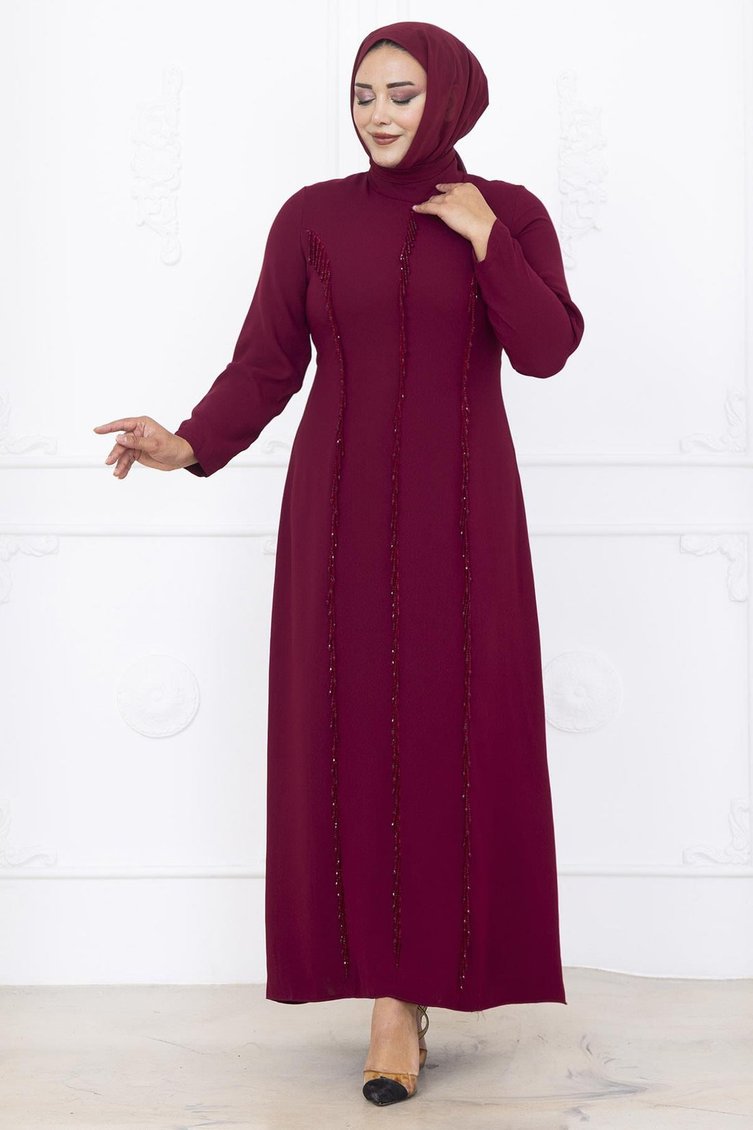 Tuna Modest Evening Dress - Burgundy