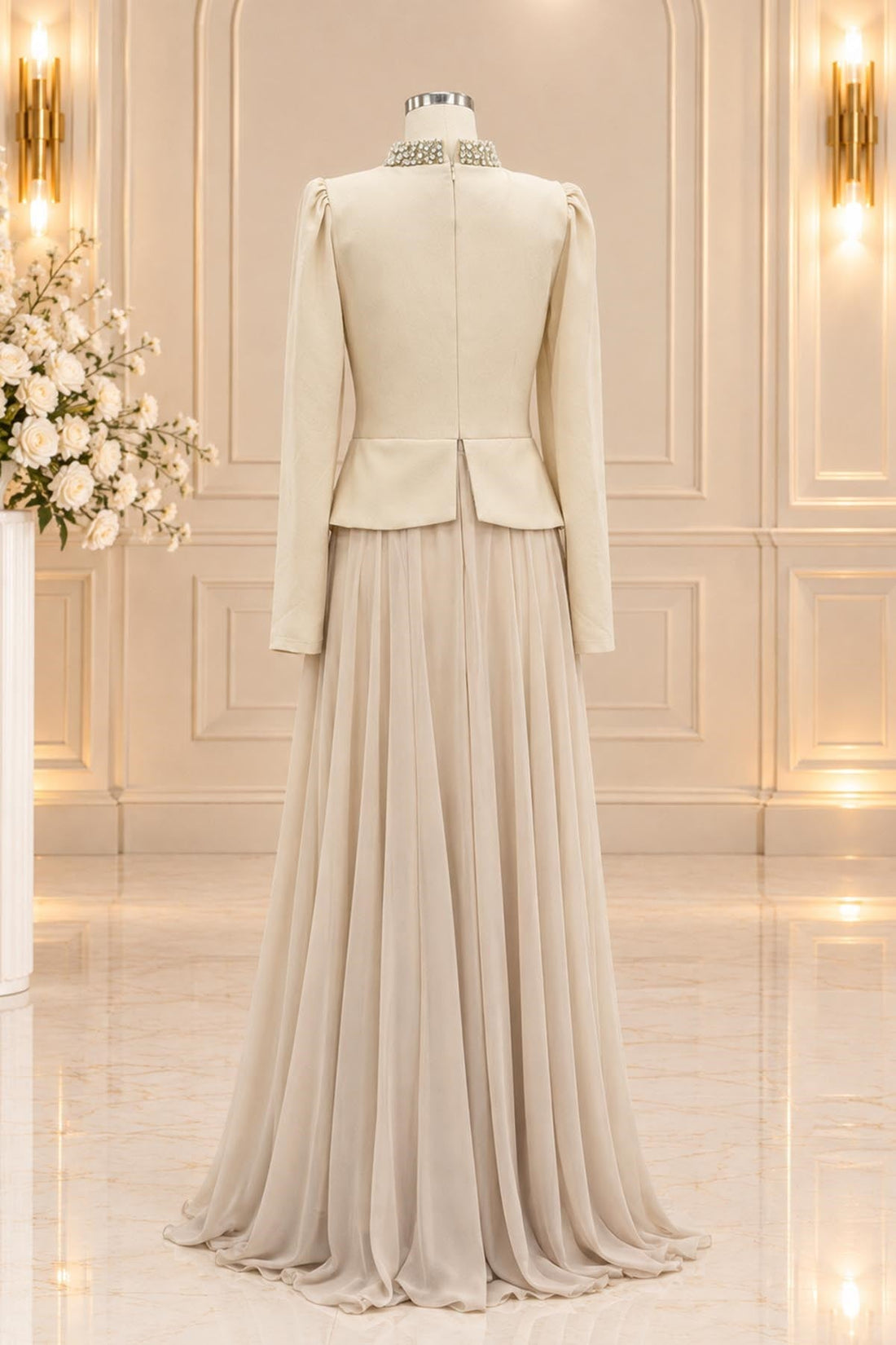 Yağmur Modest Evening Dress - Beige