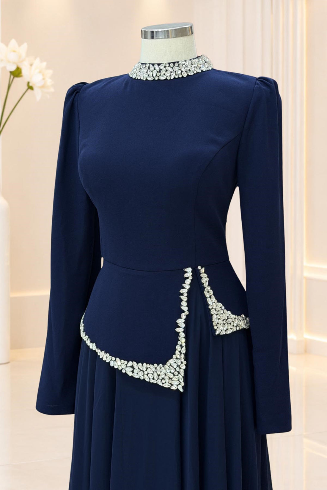 Yağmur Modest Evening Dress - Navy