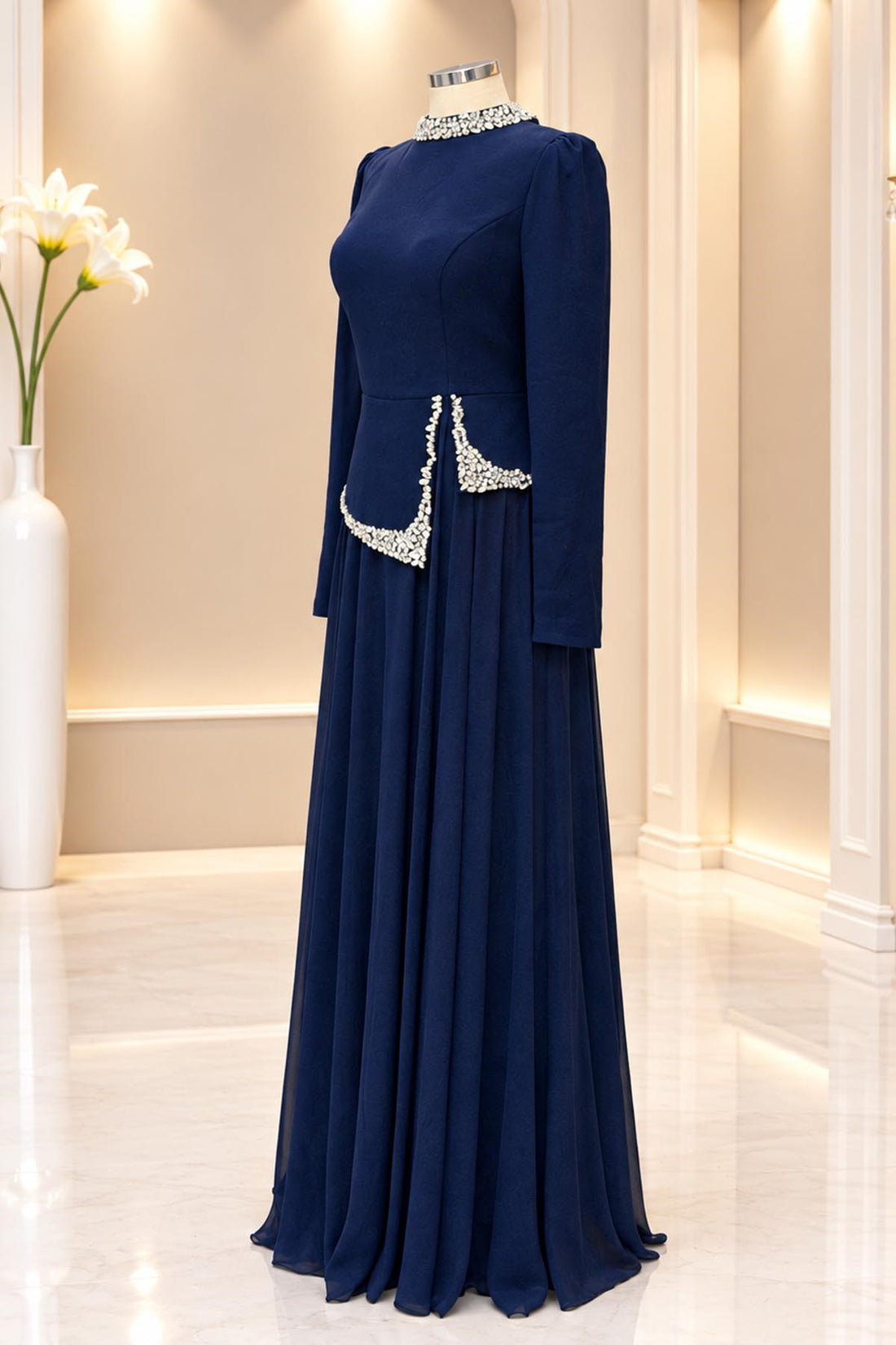 Yağmur Modest Evening Dress - Navy
