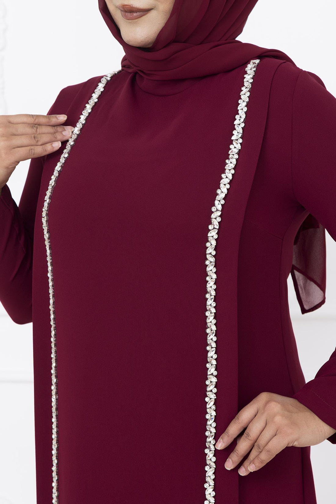 Yakut Modest Evening Dress - Burgundy
