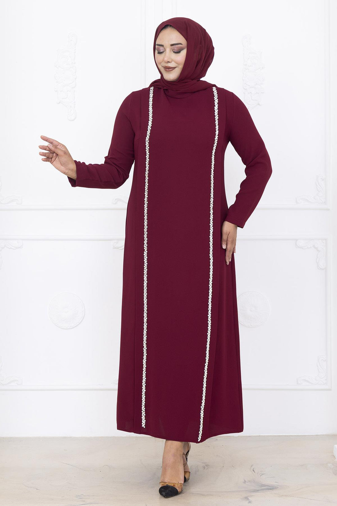 Yakut Modest Evening Dress - Burgundy