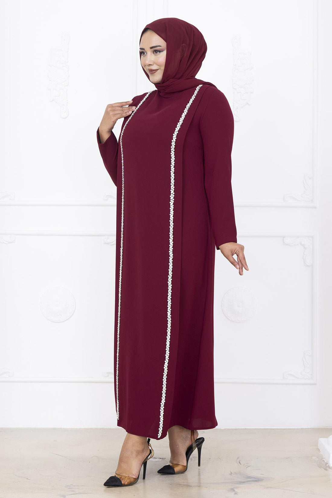 Yakut Modest Evening Dress - Burgundy