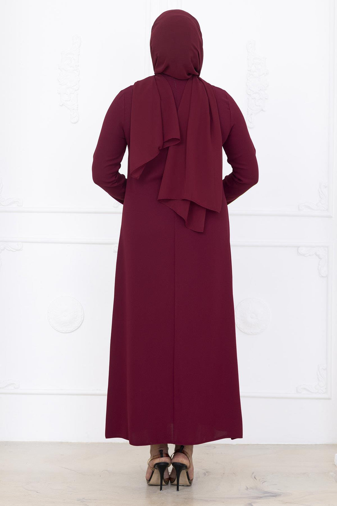 Yakut Modest Evening Dress - Burgundy