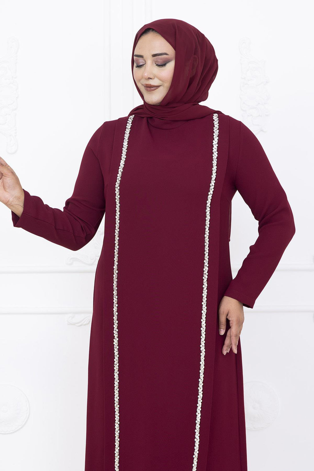 Yakut Modest Evening Dress - Burgundy