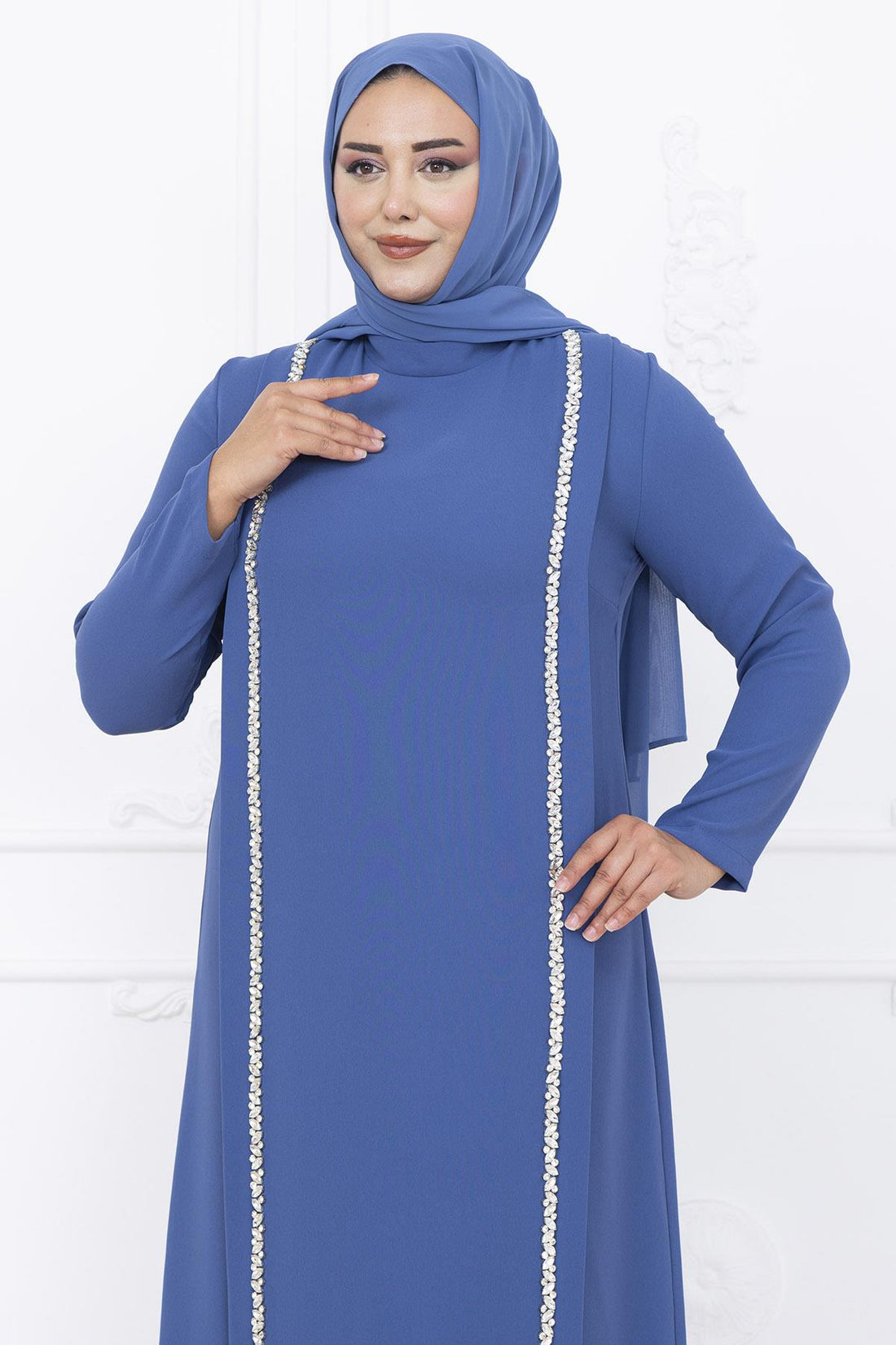Yakut Modest Evening Dress - Indigo