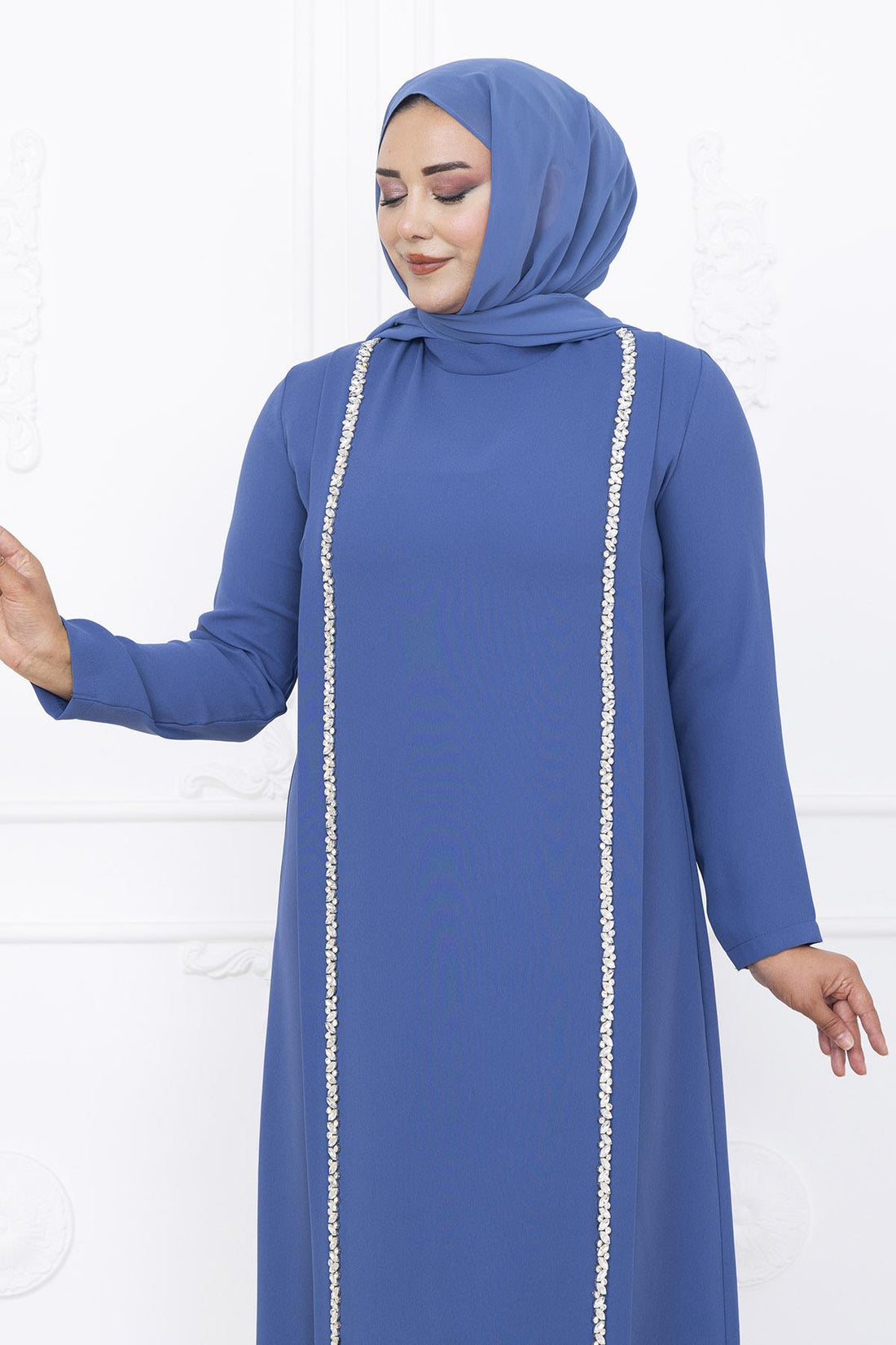 Yakut Modest Evening Dress - Indigo