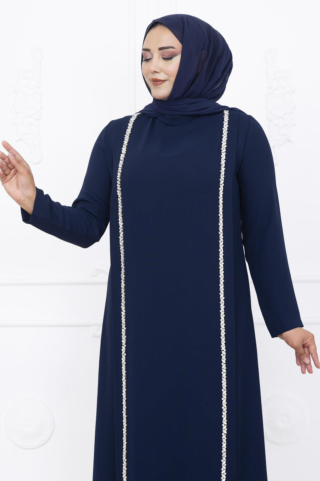 Yakut Modest Evening Dress - Navy