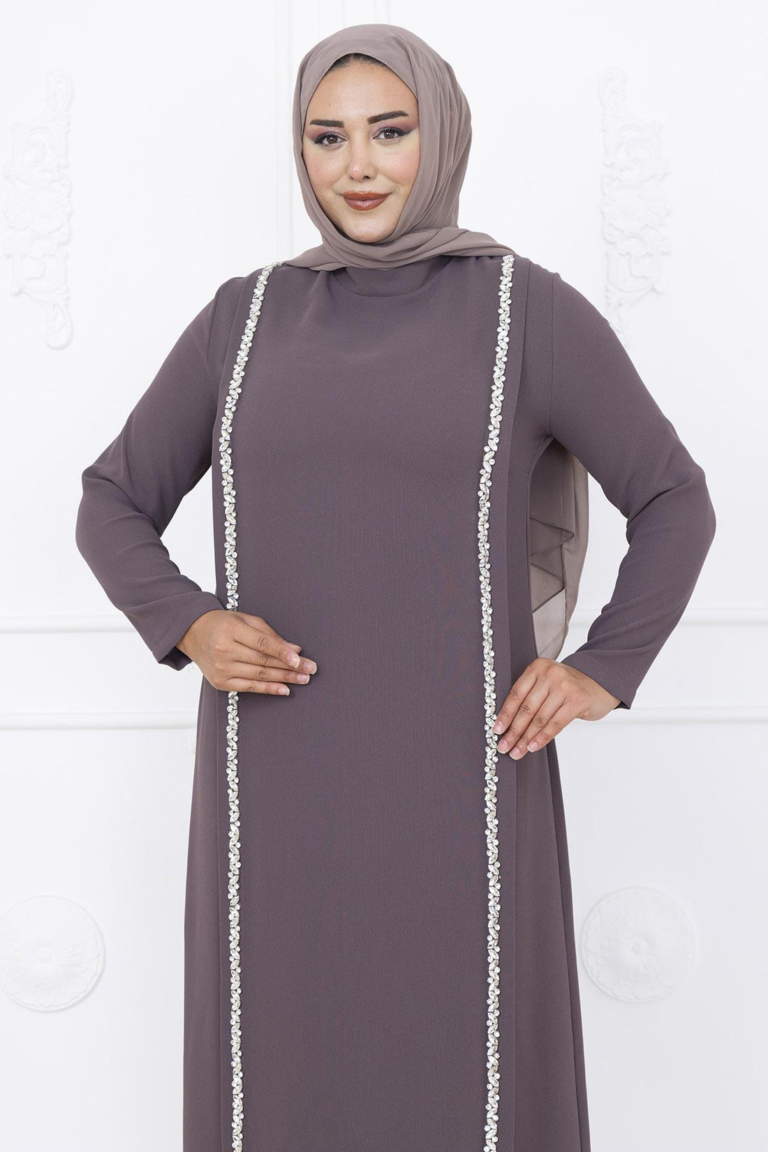 Yakut Modest Evening Dress - Taupe