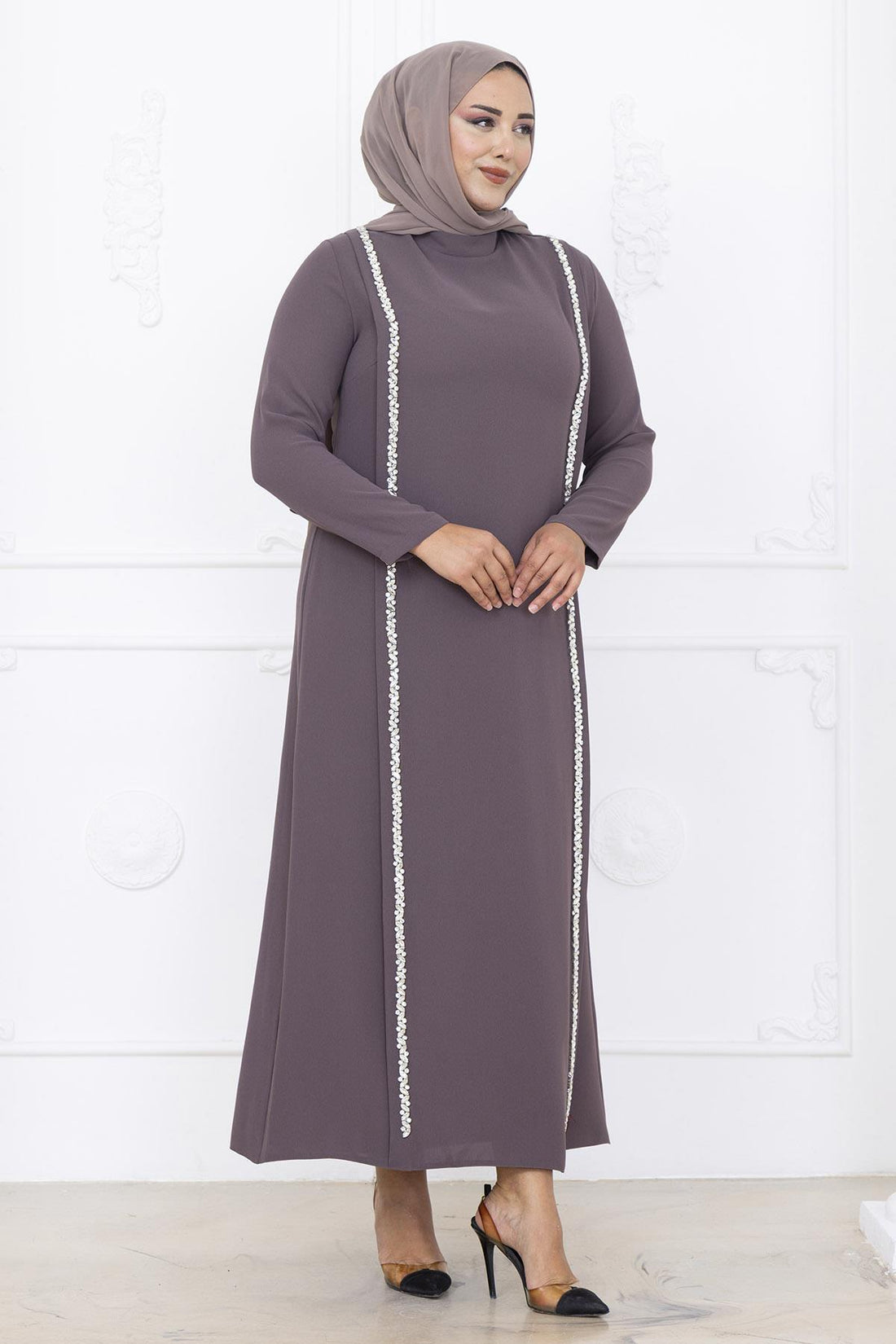 Yakut Modest Evening Dress - Taupe