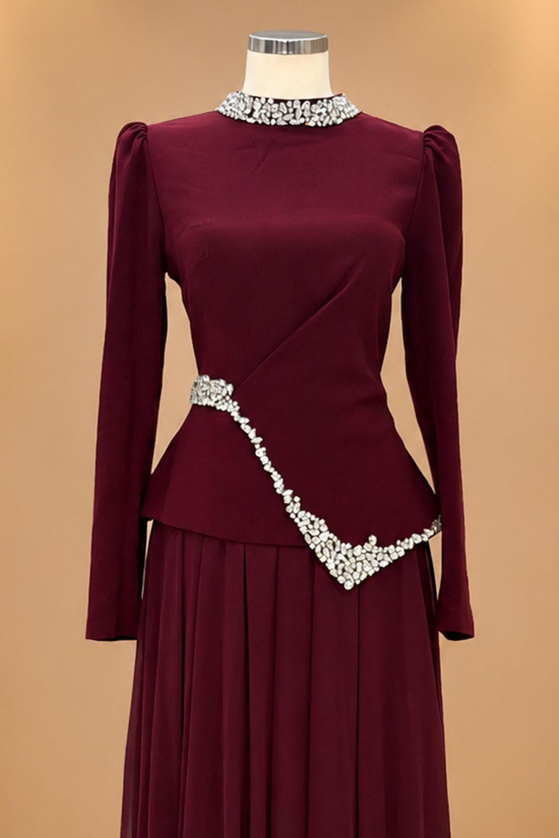 Yaren Modest Evening Dress - Burgundy