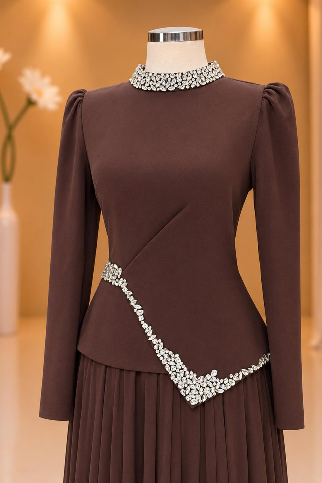 Yaren Modest Evening Dress - Brown