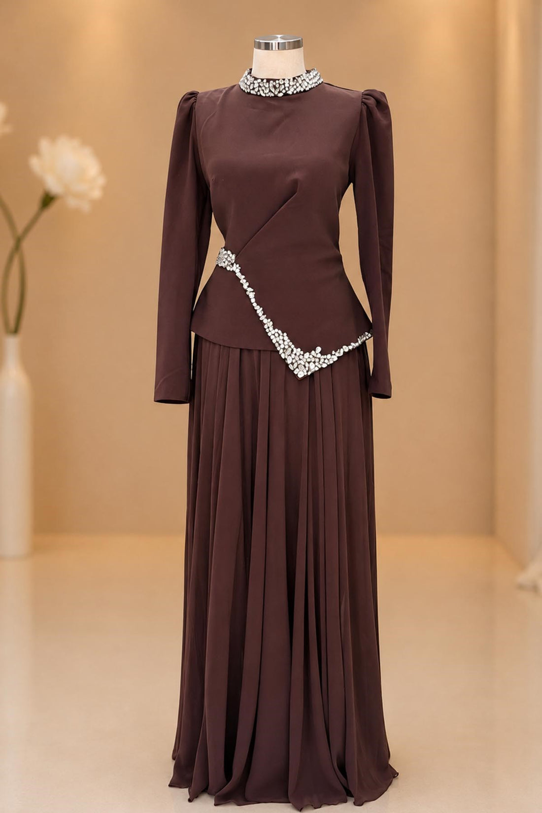 Yaren Modest Evening Dress - Brown