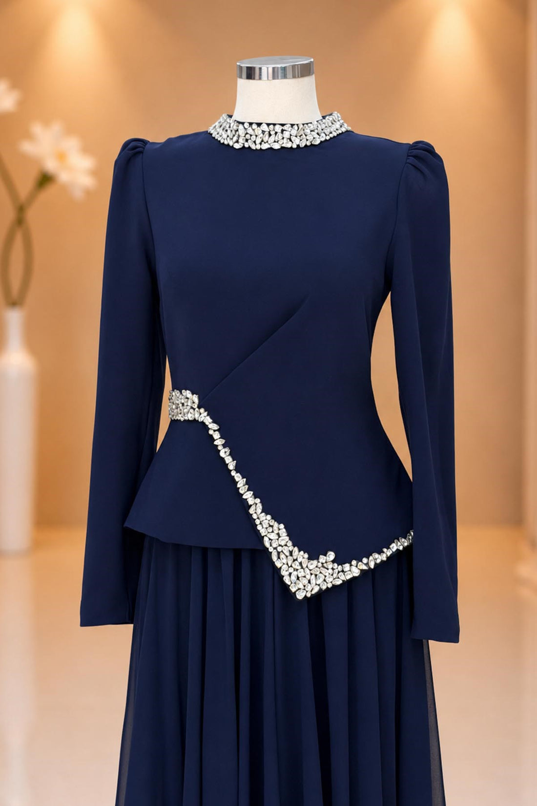 Yaren Modest Evening Dress - Navy
