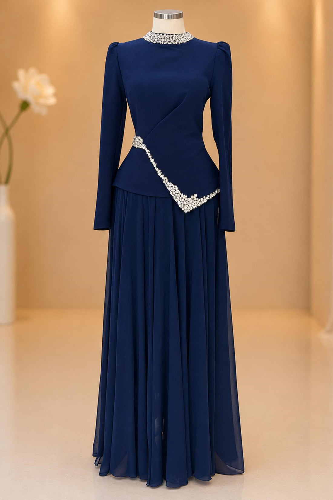 Yaren Modest Evening Dress - Navy