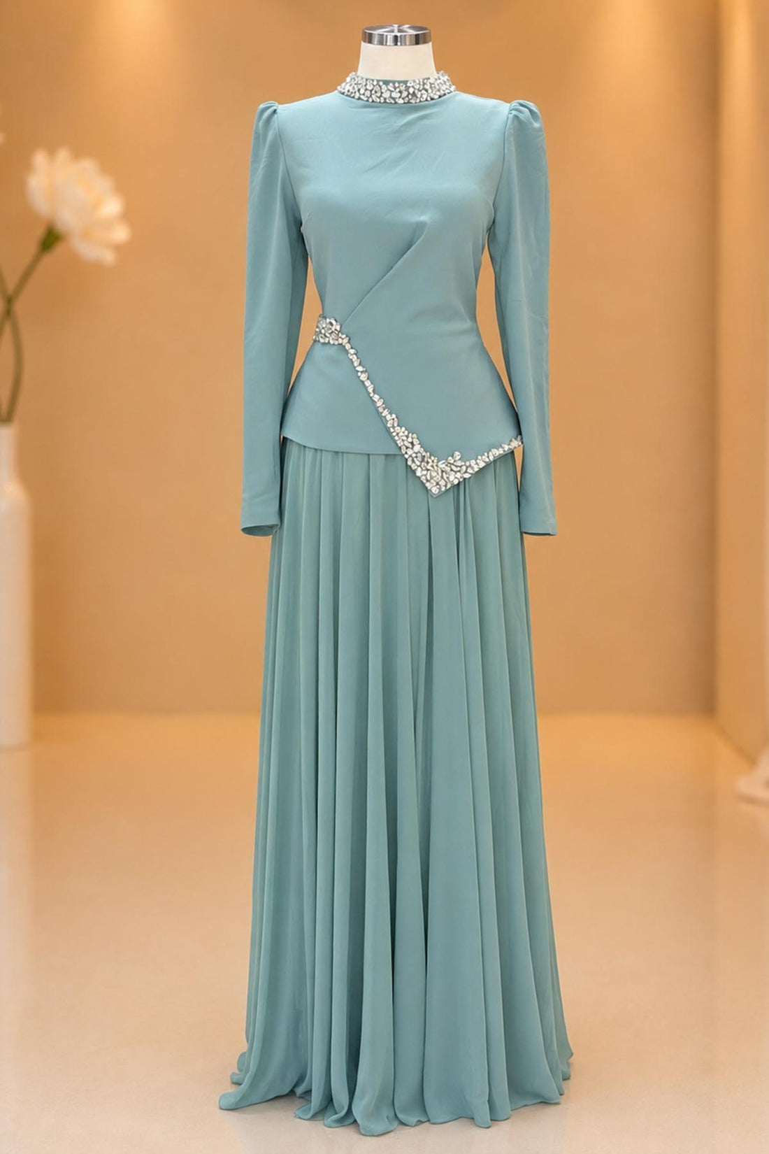 Yaren Modest Evening Dress - Mint