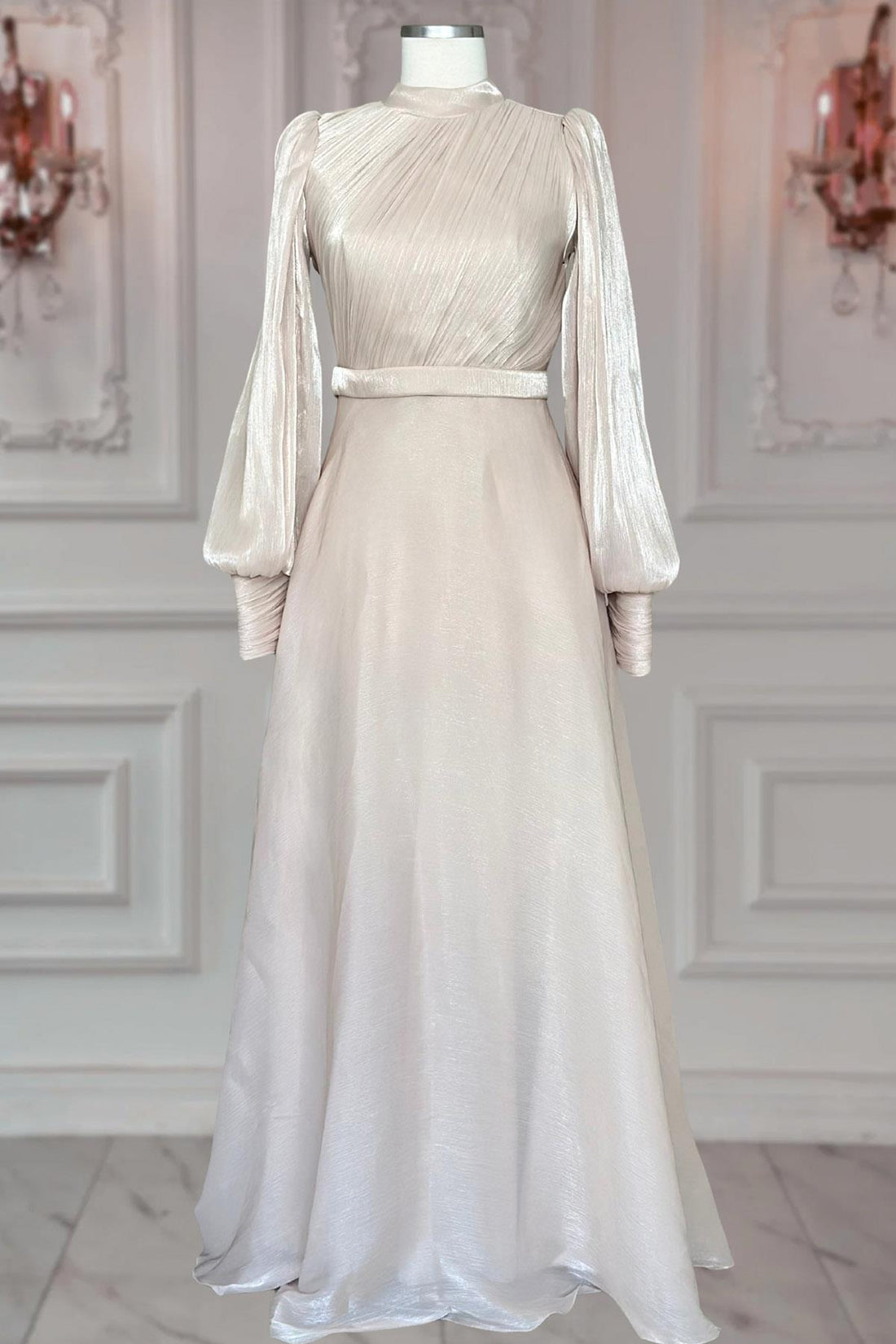 Zen Modest Evening Dress - Beige