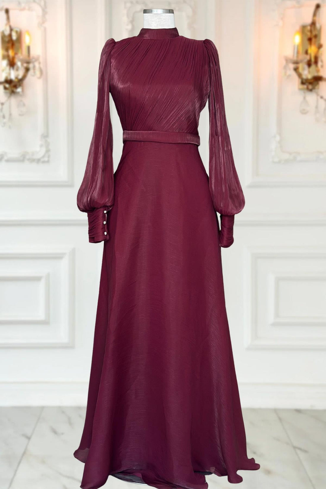 Zen Modest Evening Dress - Burgundy