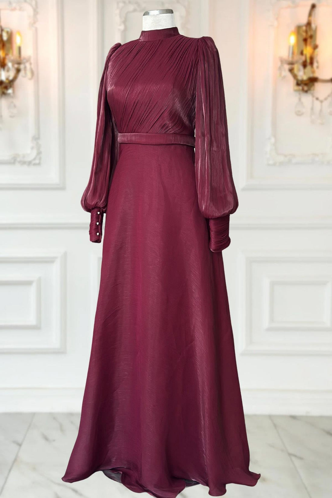 Zen Modest Evening Dress - Burgundy