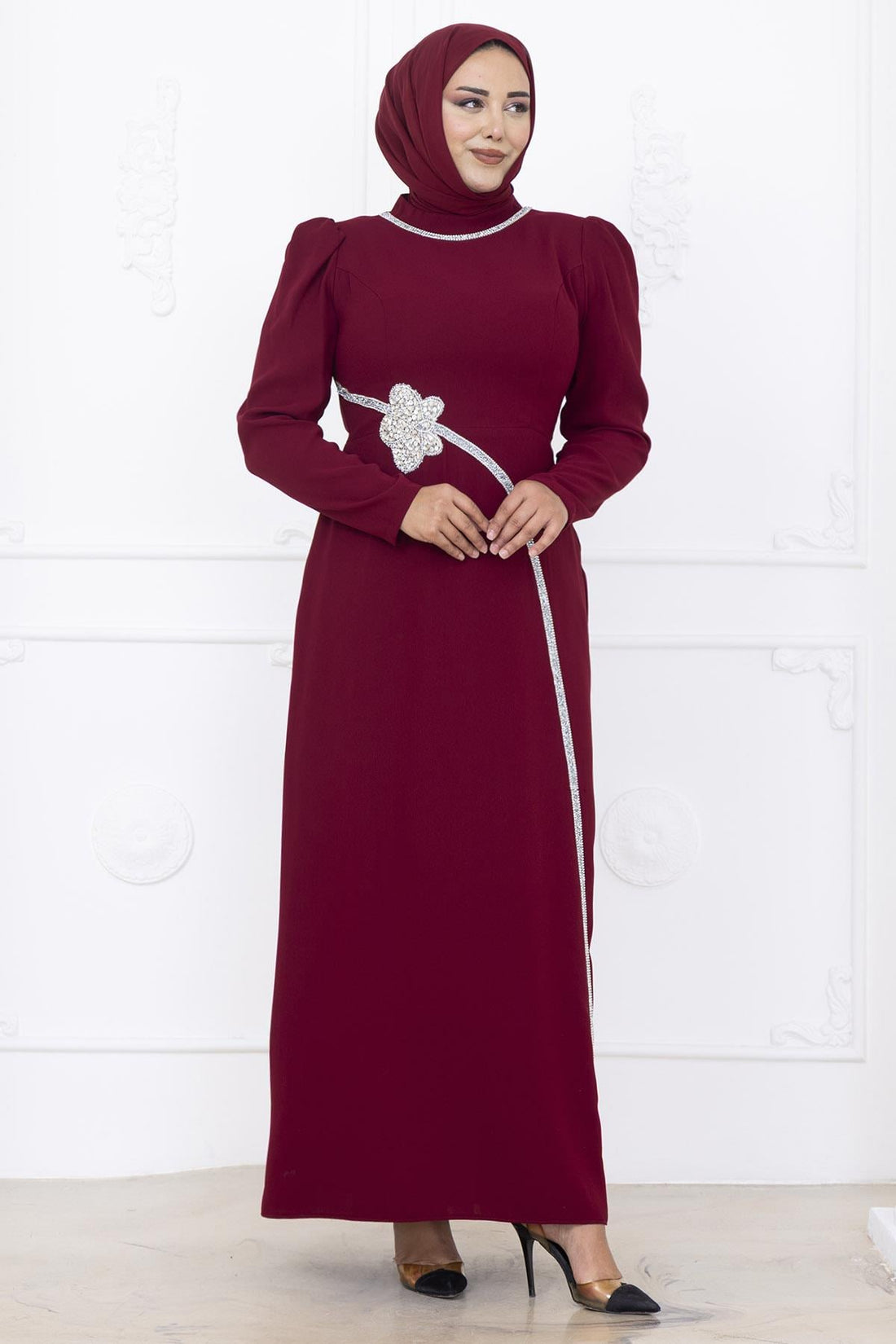 Zühre Modest Evening Dress - Burgundy