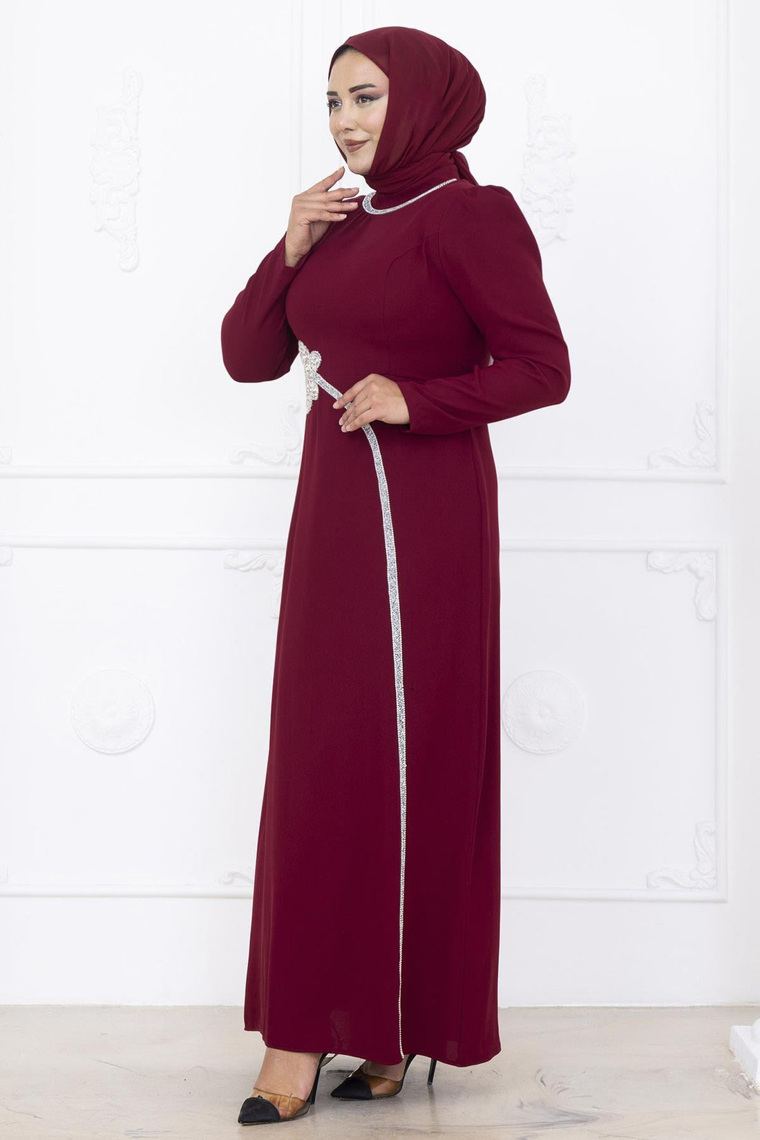 Zühre Modest Evening Dress - Burgundy
