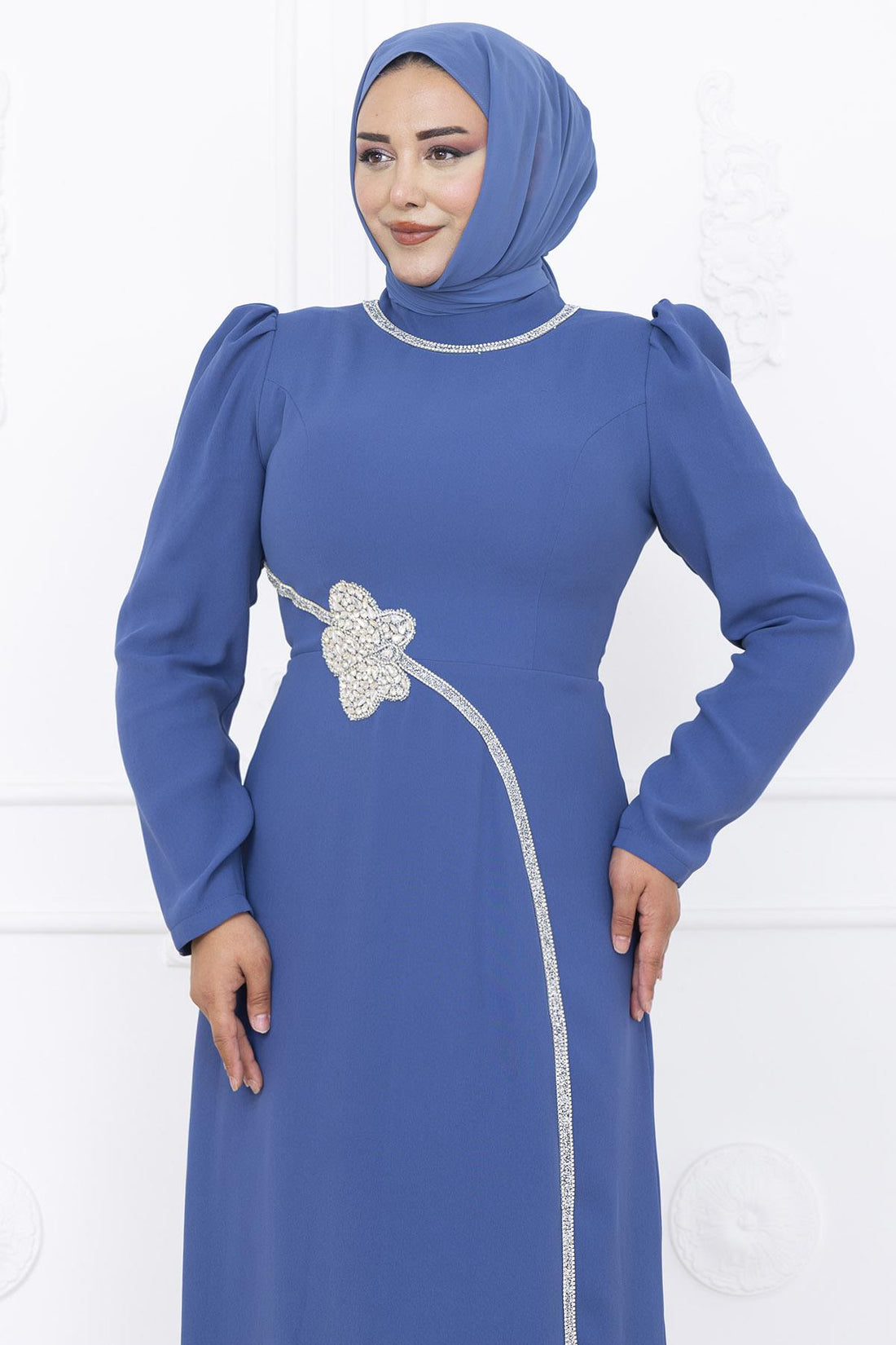 Zühre Modest Evening Dress - Indigo