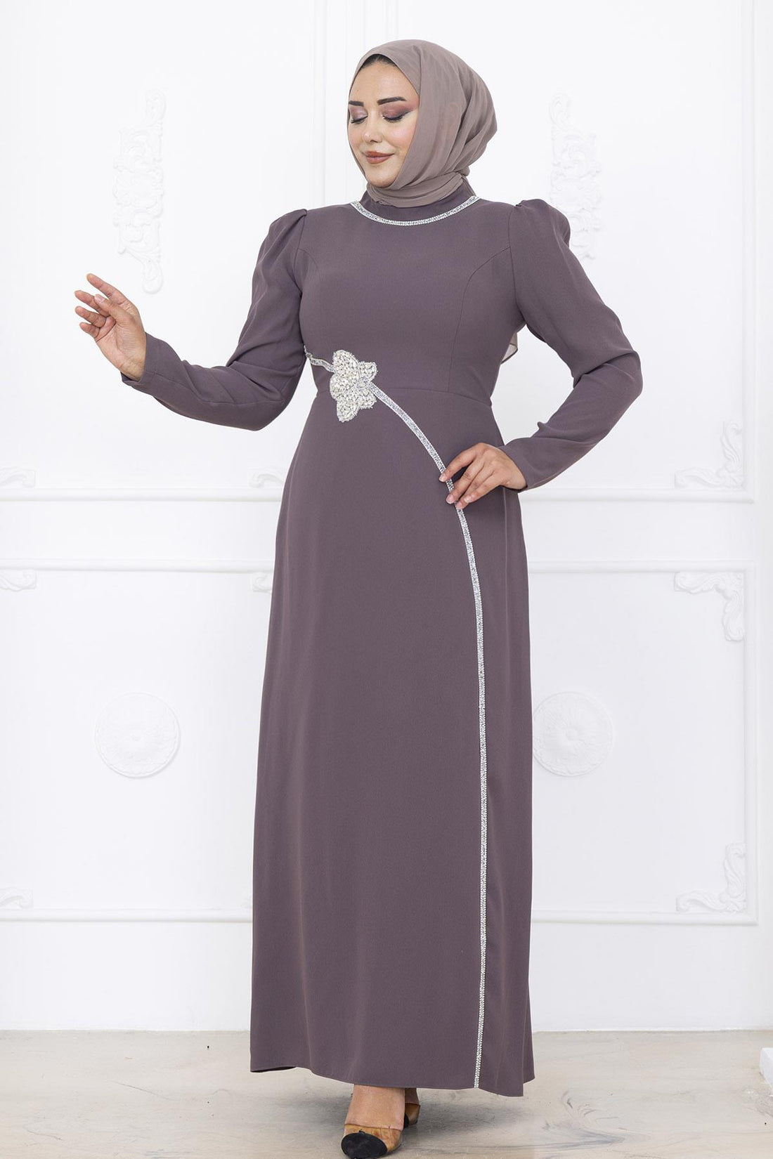 Zühre Modest Evening Dress - Taupe