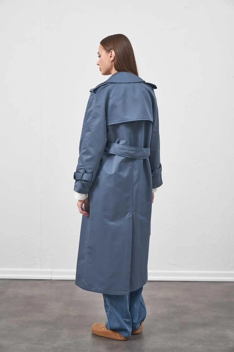 %100 Cotton Lined Trenchcoat Indigo