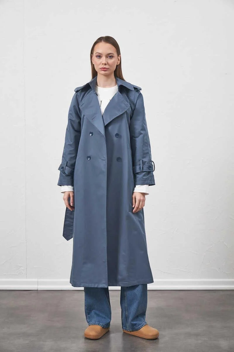 %100 Cotton Lined Trenchcoat Indigo