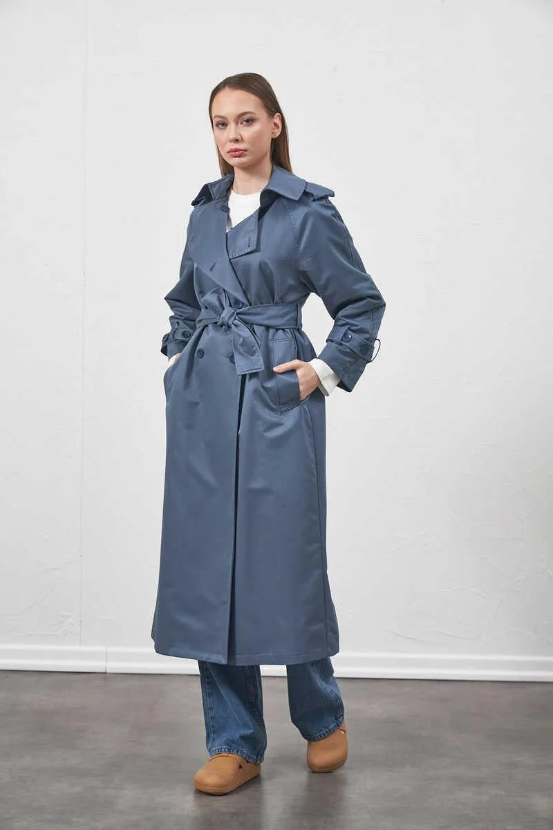 %100 Cotton Lined Trenchcoat Indigo