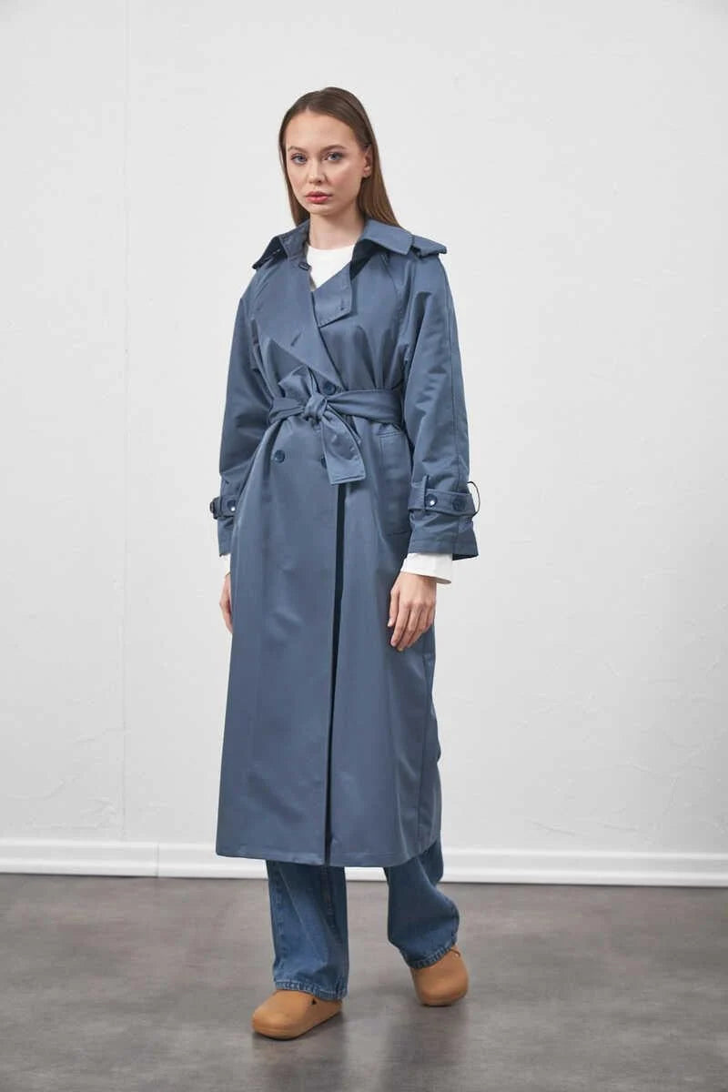 %100 Cotton Lined Trenchcoat Indigo