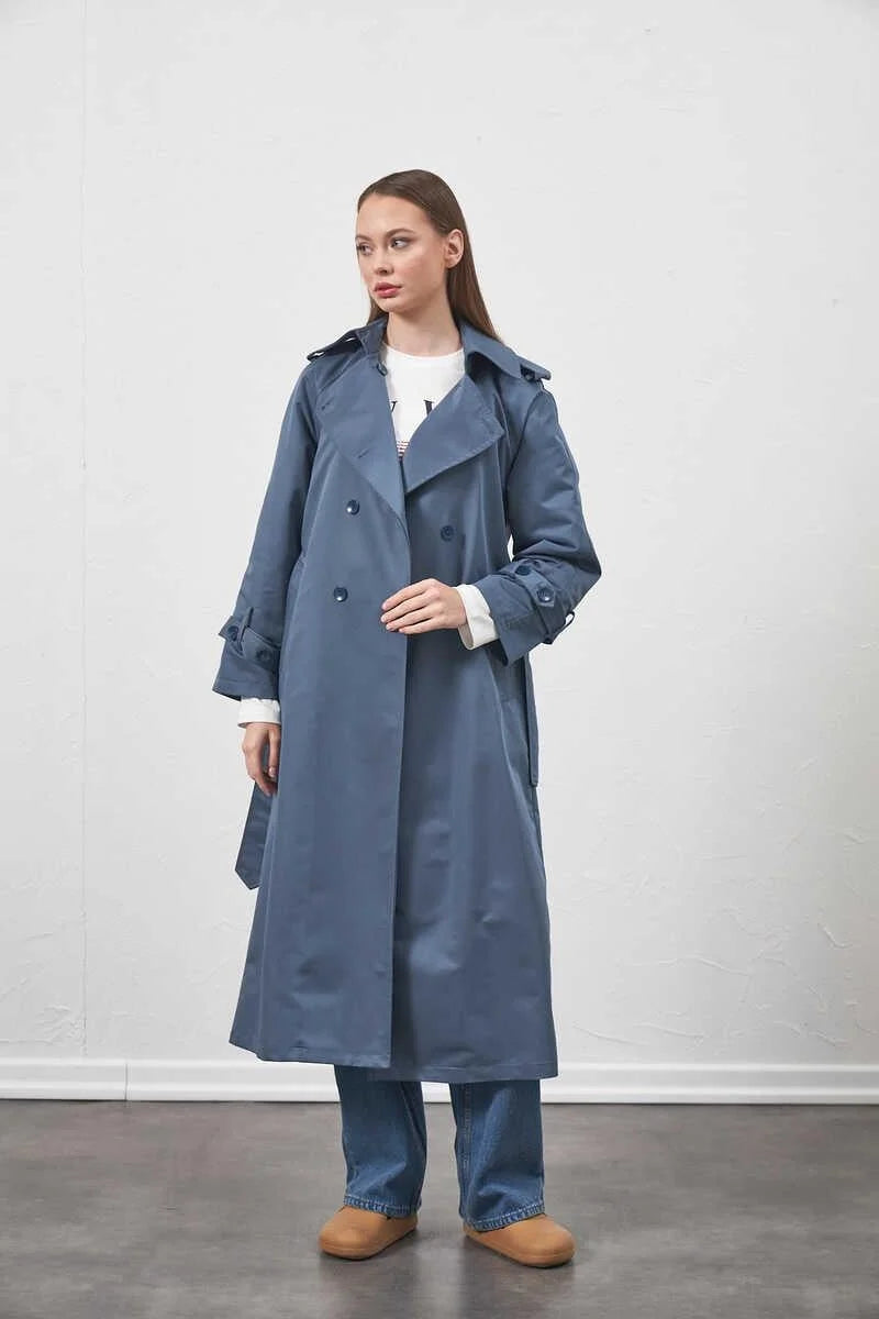 %100 Cotton Lined Trenchcoat Indigo