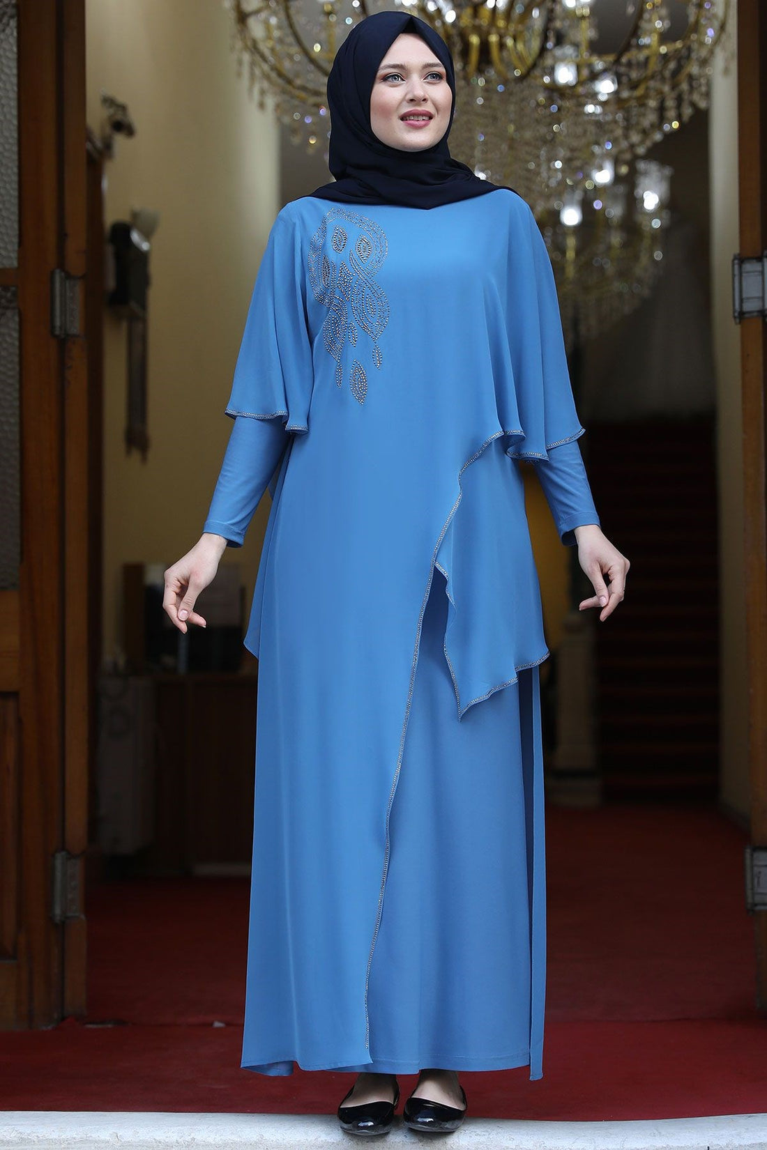 Aylin Modest Evening Dress - Baby Blue
