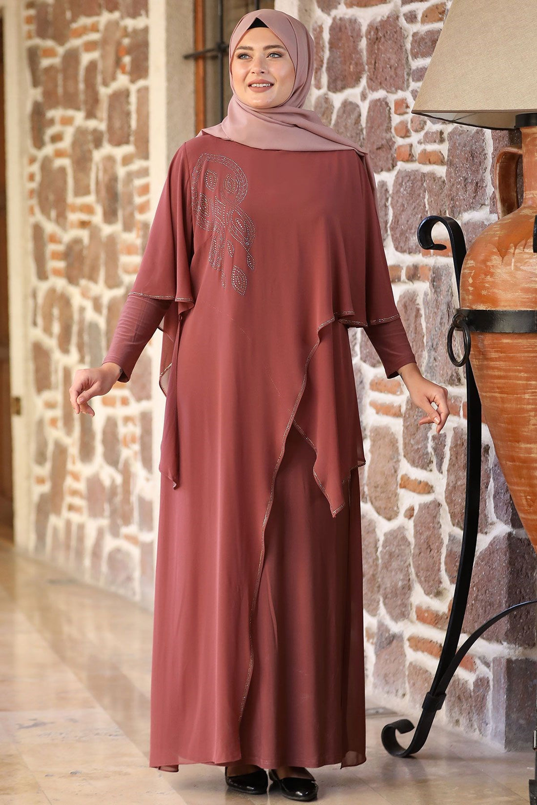 Aylin Modest Evening Dress - Cinnamon