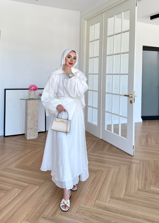 Balloon Sleeve Skirt Set in Ecru