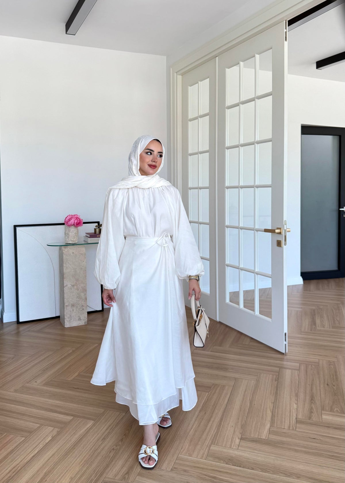 Balloon Sleeve Skirt Set in Ecru